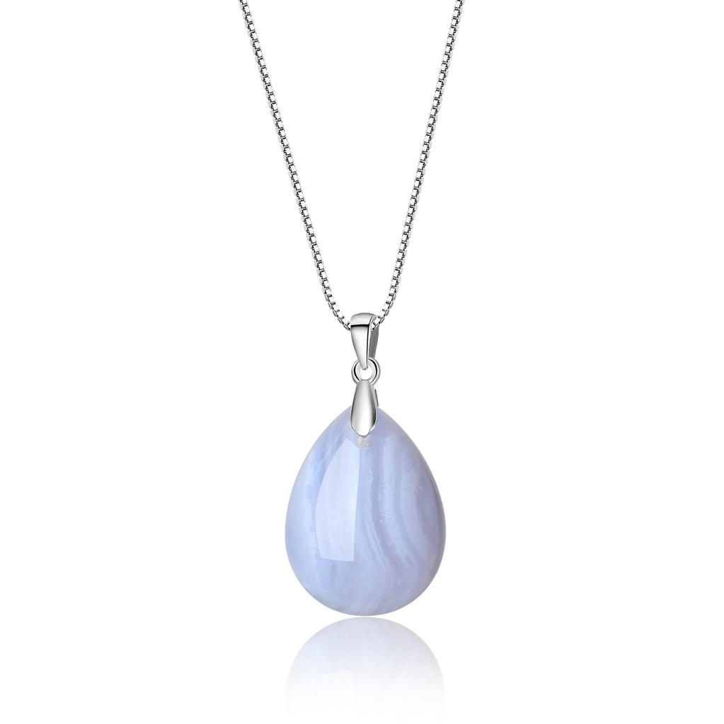 Koai Blue Lace Agate Teardrop Pendant with 925 Silver Chain for Women
