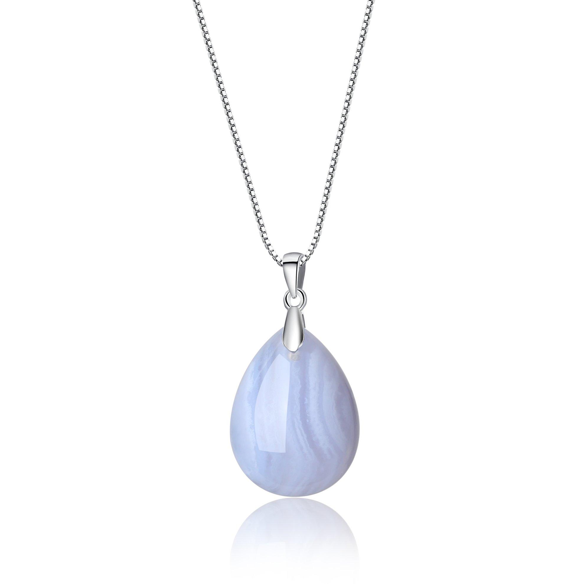 

Koai Blue Lace Agate Teardrop Pendant with 925 Silver Chain for Women