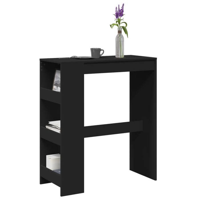 VidaXL Bar Table with Shelves Black Engineered Wood, Pub Table, High Table, Bar Stool Table, Bar Table 854374