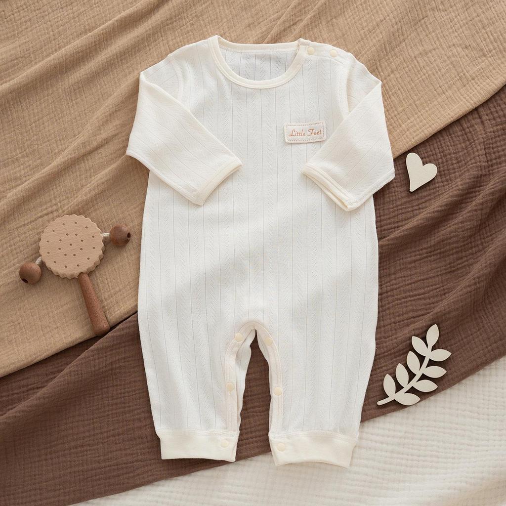 Ultra-Thin Cotton Baby Jumpsuit with Belly Protection & Long Sleeves - Breathable, A-Class for Summer & Air-conditioned Spaces