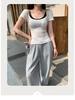 2026 Summer Korean Style Slim-Fit Wool T-Shirt for Women - Spicy U-Neck, Short-Sleeved, Sexy & Trendy