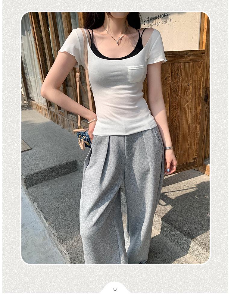 2026 Summer Korean Style Slim-Fit Wool T-Shirt for Women - Spicy U-Neck, Short-Sleeved, Sexy & Trendy