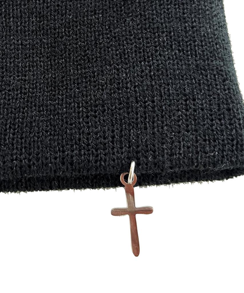 SK8ER ROCK Cross Charm Patchwork Beanie ((Black))