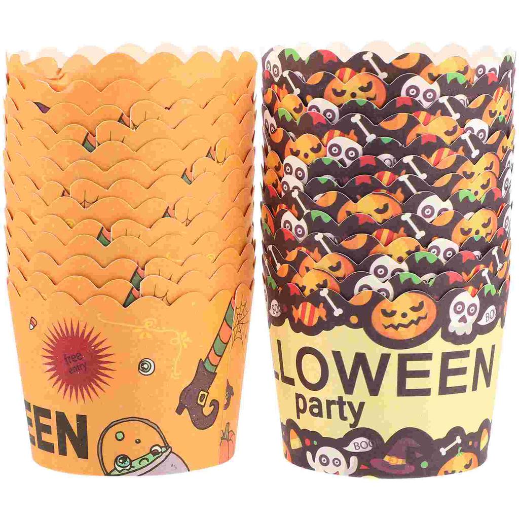 100 Pcs Halloween Cake Cups Eco friendly Cupcake Boxes Baking Supplies Tool Lining Pe Coating Festive Baby Muffins Cakes