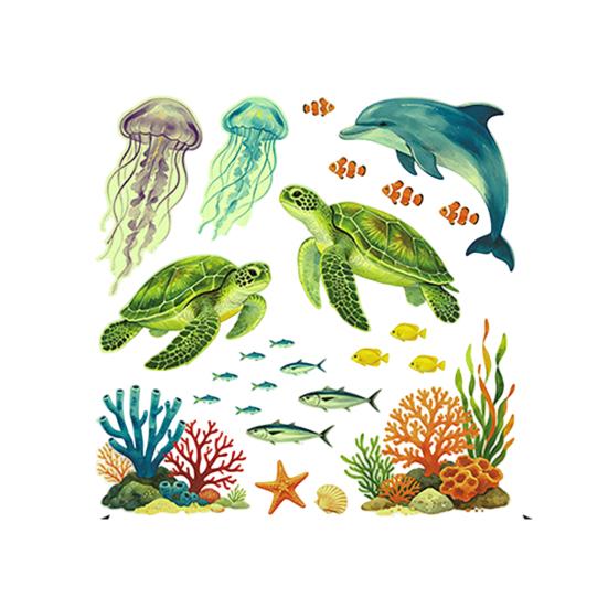 Removable Dolphin Turtle Wall Decor Ocean Themed Glow in The Dark Toilet Seat Stickers, Waterproof PVC Marine Life Decals for Decorative