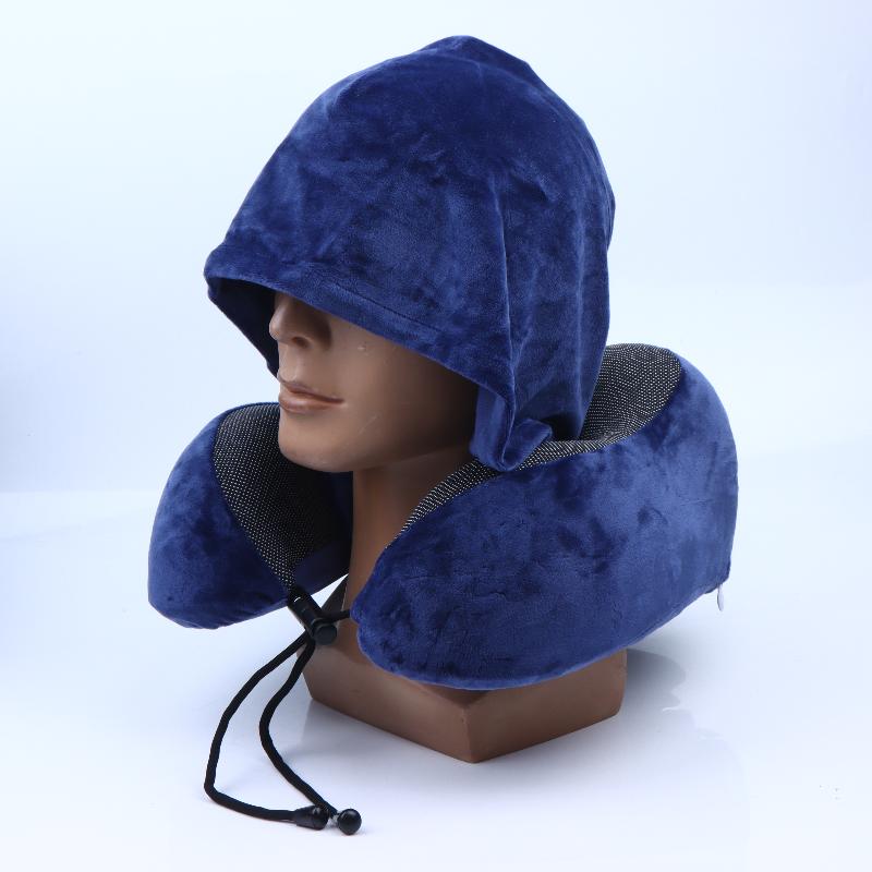 Memory Foam Travel Neck Pillow Soft Hooded Design Adjustable Strap Washable Cover for Flight Camping Nap