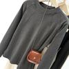 Women's Loose Fit Thermal Fleece T-Shirt - Solid Color, Round Neck, Long Sleeve, Korean Style for Autumn and Winter