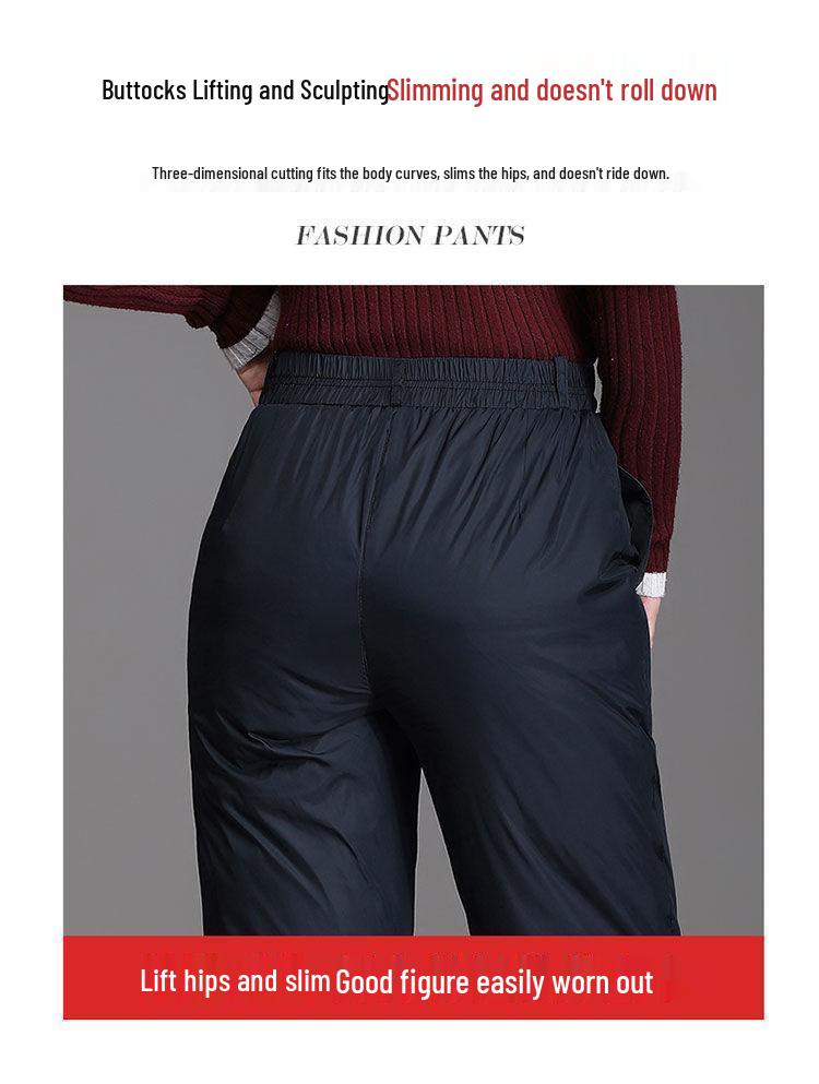 Women's High Waist Winter Down Pants - Casual, Warm, Loose Fit, Plus Size, Cotton Thickened, Straight Leg for Middle-aged and Elderly