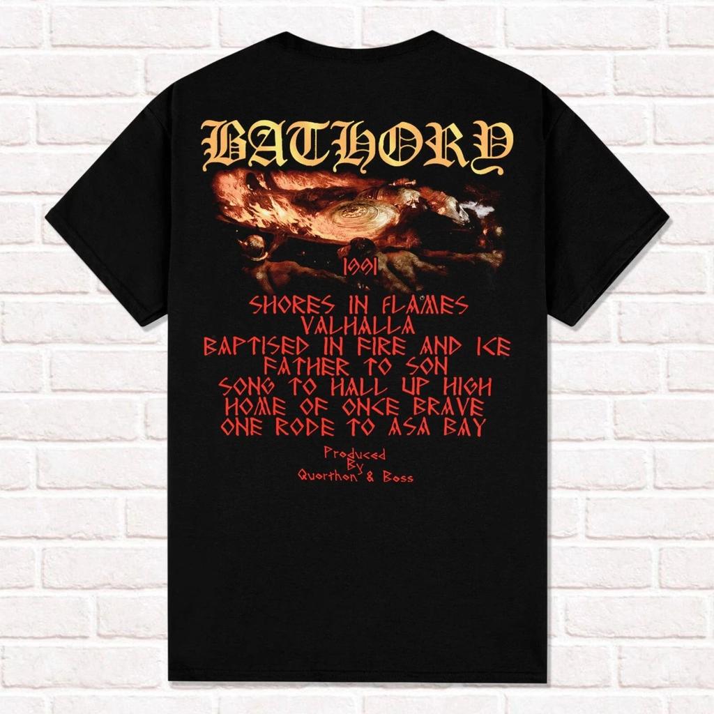 Hammerheart 1990 Thrash Metal Black Metal Viking Metal Tops Bathory TShirt Print Cotton Short Sleeve Casual Loose Tops Unisex