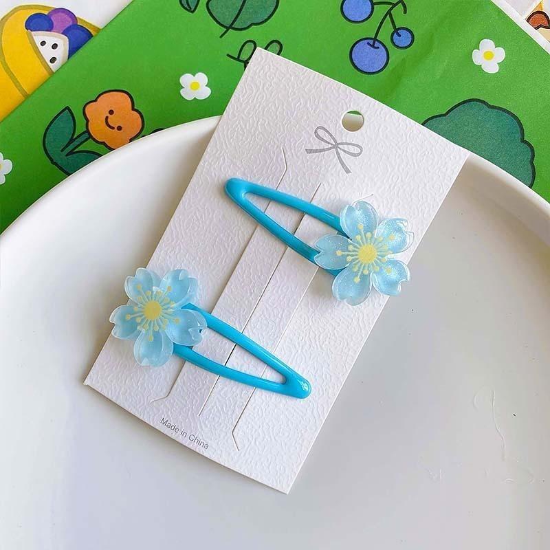 

2PCS Нова мила принцеса, квітуча черешня, шпильки для волосся, дитячі головні убори, затискачі для волосся, шпильки, аксесуари для волосся 2pcs синій