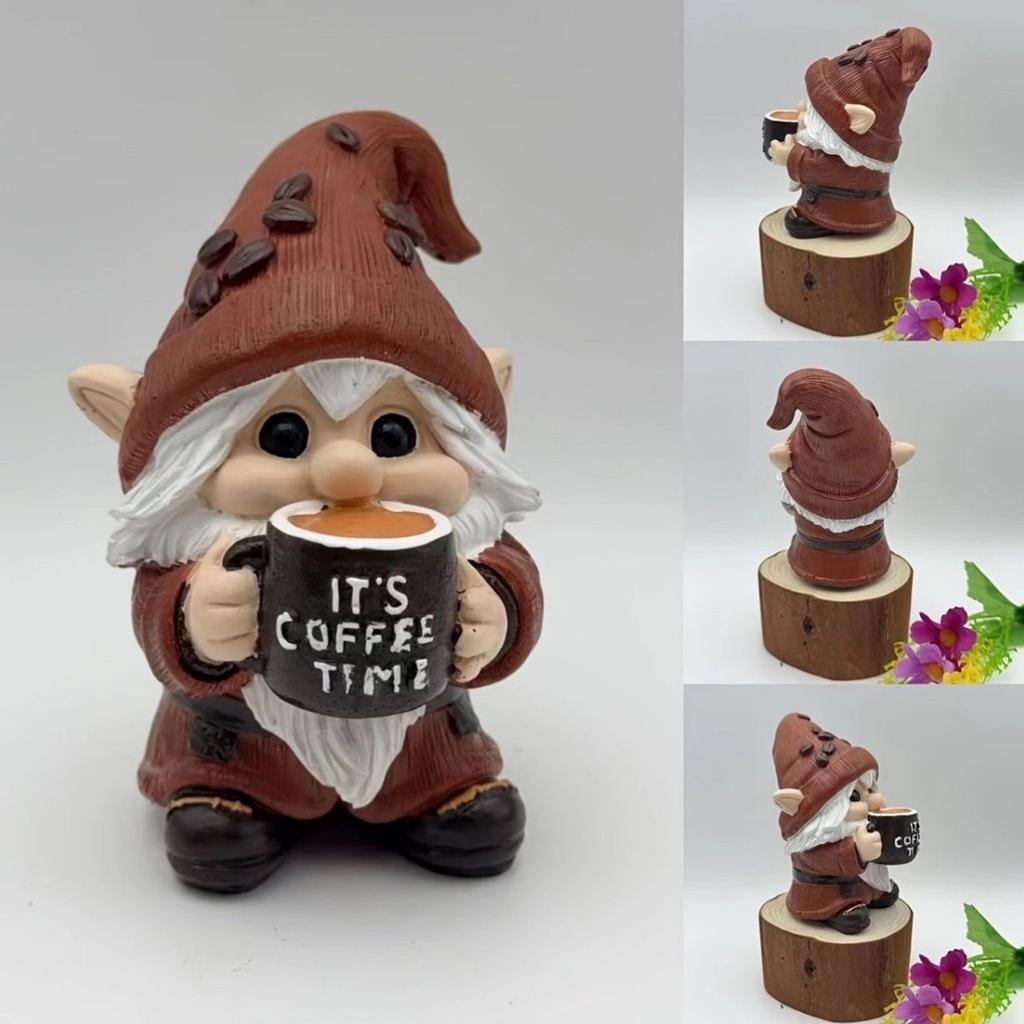 Carina Decorazione Gnomo a Tema Coffee Time Statua Nano in Resina Adatta per Arredamento Casa Cucina Soggiorno