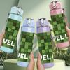 1PC Level Up Block Game Pattern 750ml Color Plastic Sports Water Bottle Leakproof Flip Straw Lid Suitable for Sports Office Home Use