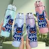 1PC Blue Graffiti Rabbit 750ml Color Plastic Sports Water Bottle Leakproof Flip Straw Lid Suitable for Sports Office Home Use