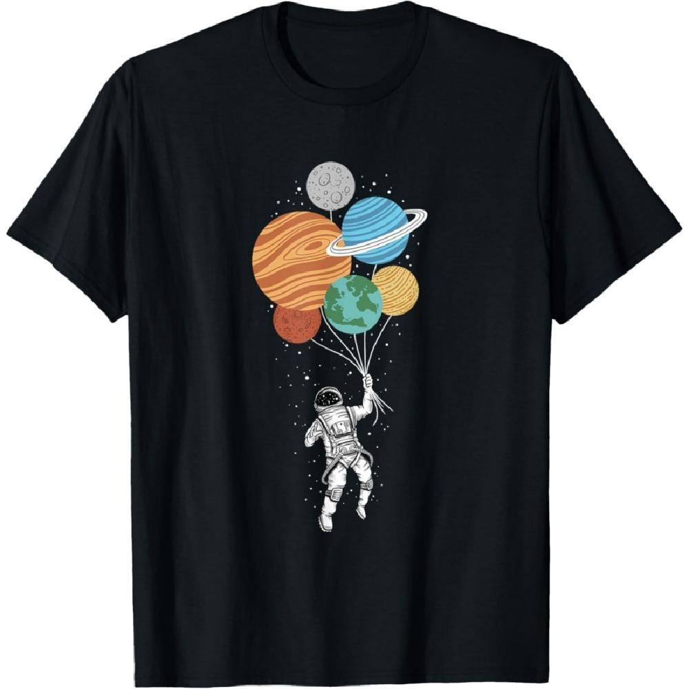 

Astronaut holding Planet Balloons Solar System space T-Shirt S