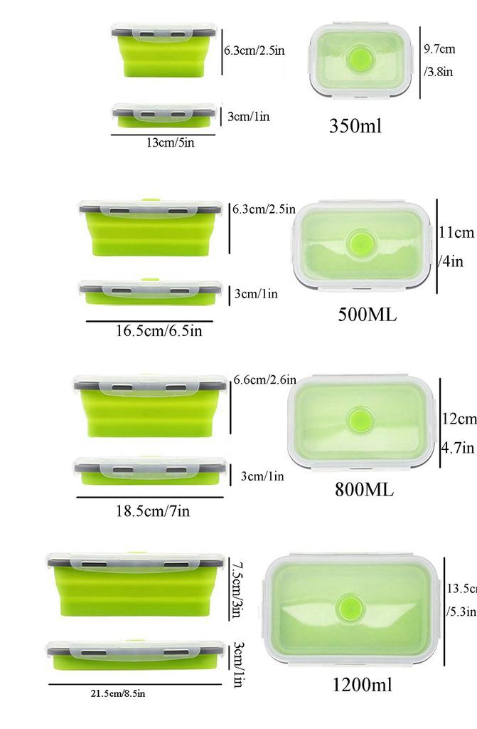 Silikon Faltbare Bento Aufbewahrung Lunch Lebensmittelbehälter Box für Mikrowelle, Gefrierschrank, Spülmaschinenfest, BPA-frei, 4er Set