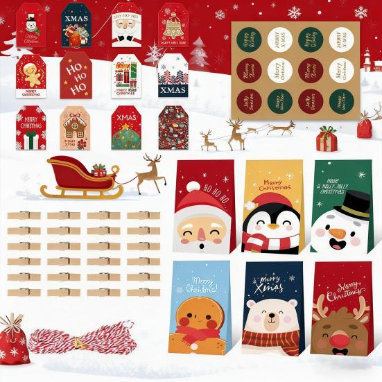 24Pcs/Set Christmas Gift Bag Santa Claus Snowman Deer Pattern Paper Treat Boxes Candy Packaging Festive Goodie Bags Decoration