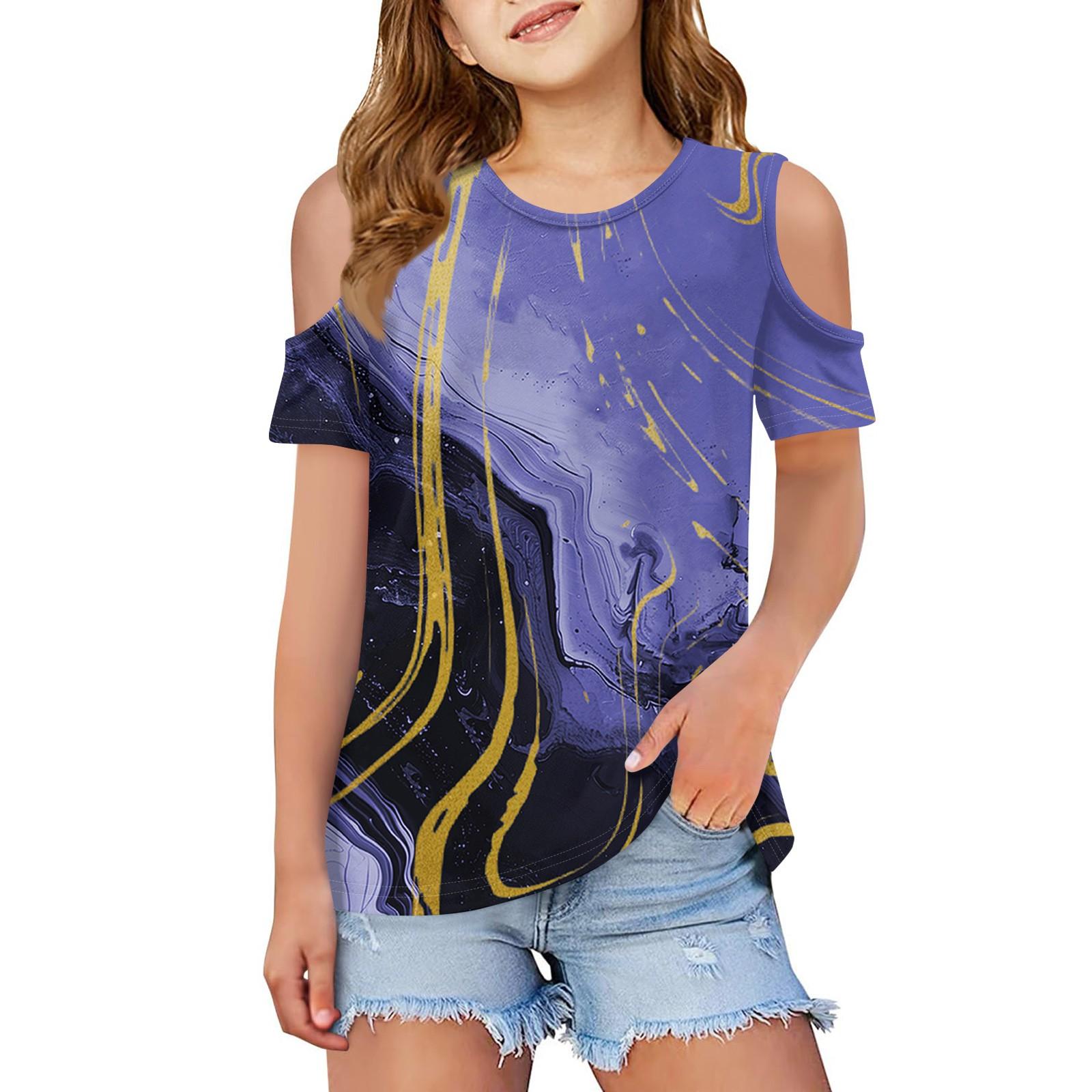 

Summer kids fashion off-the-shoulder T-shirt with a floral print collar 160