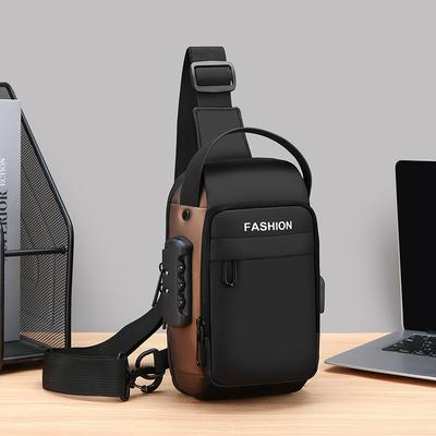 Sac de poitrine antivol pour homme Épaule Chargement USB Bandoulière Sac d'école Voyage court Messager Salle de sport Sac bandoulière de sport pour homme