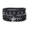 New Men's Beaded Bracelet Set, Map Stone Black Gallstone Cross Bracelet Elastic Bracelet Combination