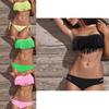 Üstün Kalite Yazlık Seksi Yırtmaçlı Düz Renk Püsküllü Bikini Arkası Açık Plaj Kıyafeti Retro Set Nihai Stil İçin