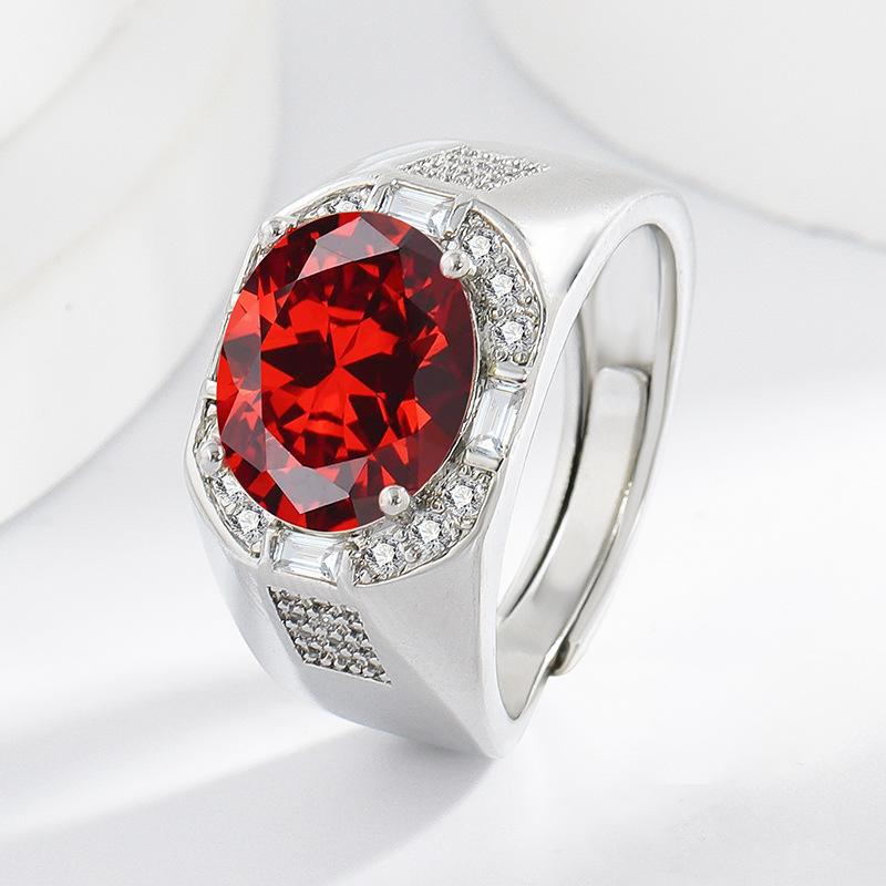 925 Sterling Silver Inlaid Imitation Natural Ruby Ring Men s, Overlapping Live Men s Ring