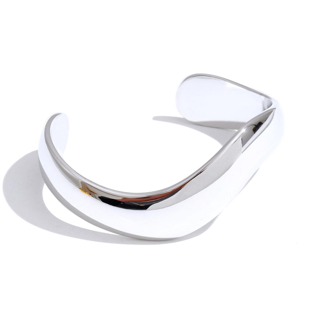 

Yhpup 60mm Smooth Stainless Steel Minimalist Cuff Open Bracelet Bangle 16K Golden Plated Statement Jewelry Wholesale