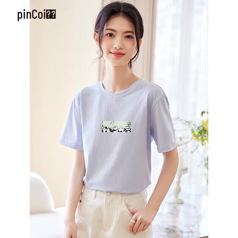 Pincai Women s Panda Print Round Neck Loose T-Shirt L