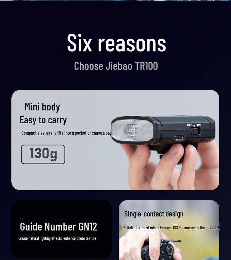 Jiebao TR100 Mini On-Camera Flash for DSLR & Mirrorless Cameras