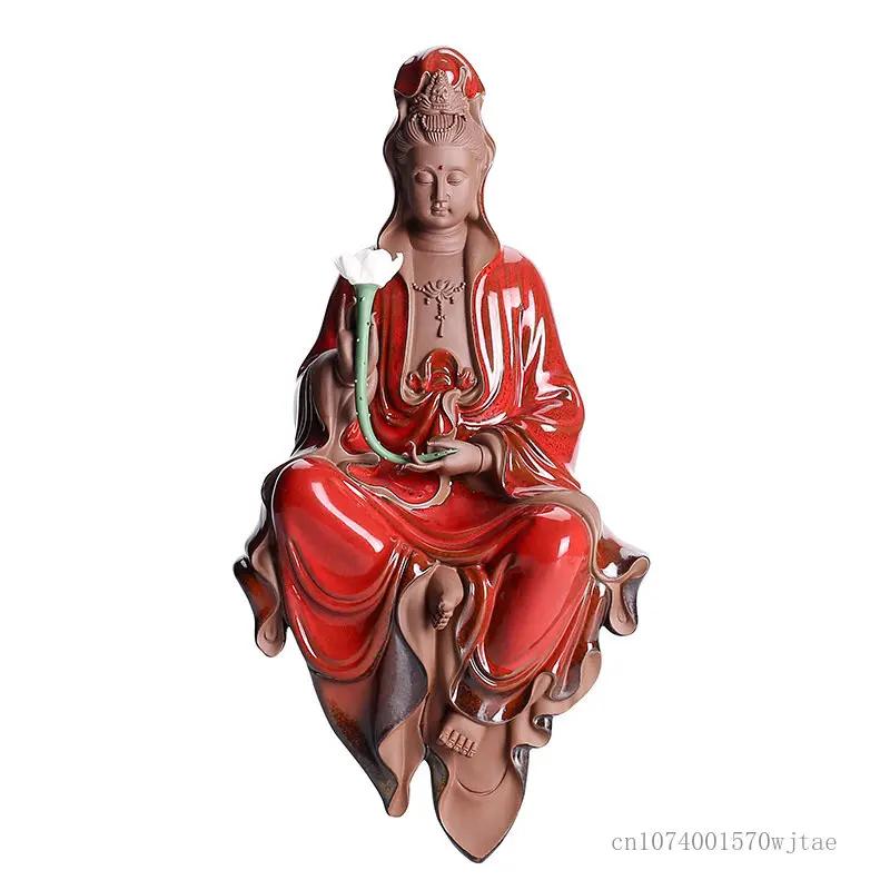 Zisha Guanyin Zen Statue Dekorationen, Keramik Buddha Statuen mit sitzendem Bodhisattva, Klassisch Chinesisch, Kreativ, 1 Stück