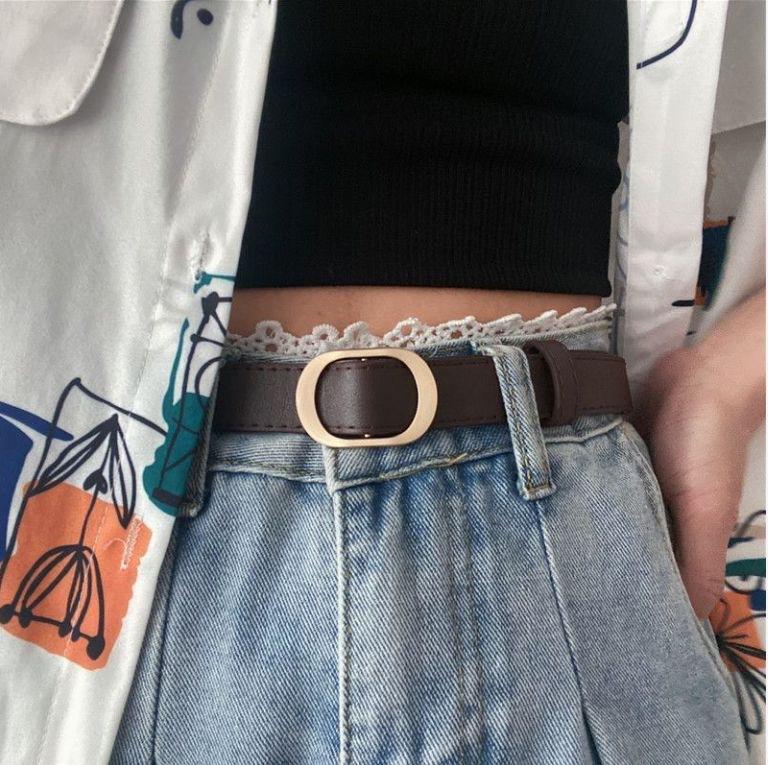 

New Style Belt-free and Hole-less Leather Belt, Women s Decorative Simple and Versatile Casual School Jeans Women s Belt