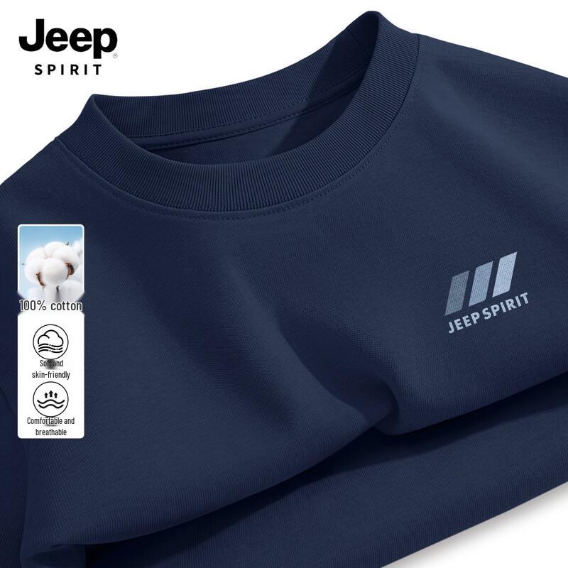 JEEP SPIRIT Men's 2026 Pure Cotton Long-Sleeve Round Neck T-Shirt