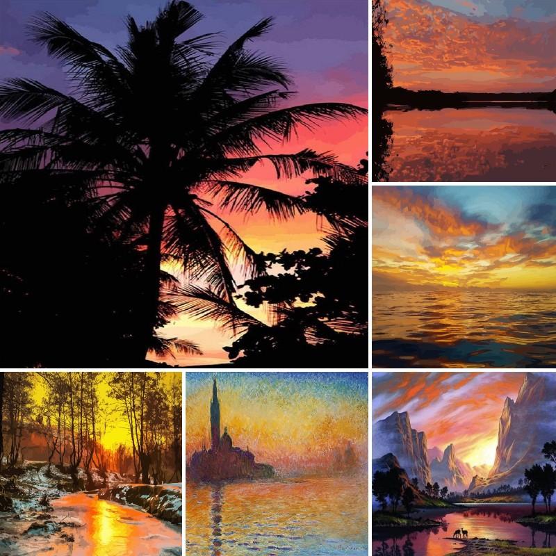 Buy Sunset Scenery Acrylic Paint By Numbers Set Oil Painting For Adults