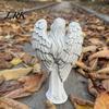 Retro Angel Garden Decoration Winged Statue, Resin Praying Figurine, Elegant Healing Courtyard Ornament Sitting Sculpture for Outdoor Indoor