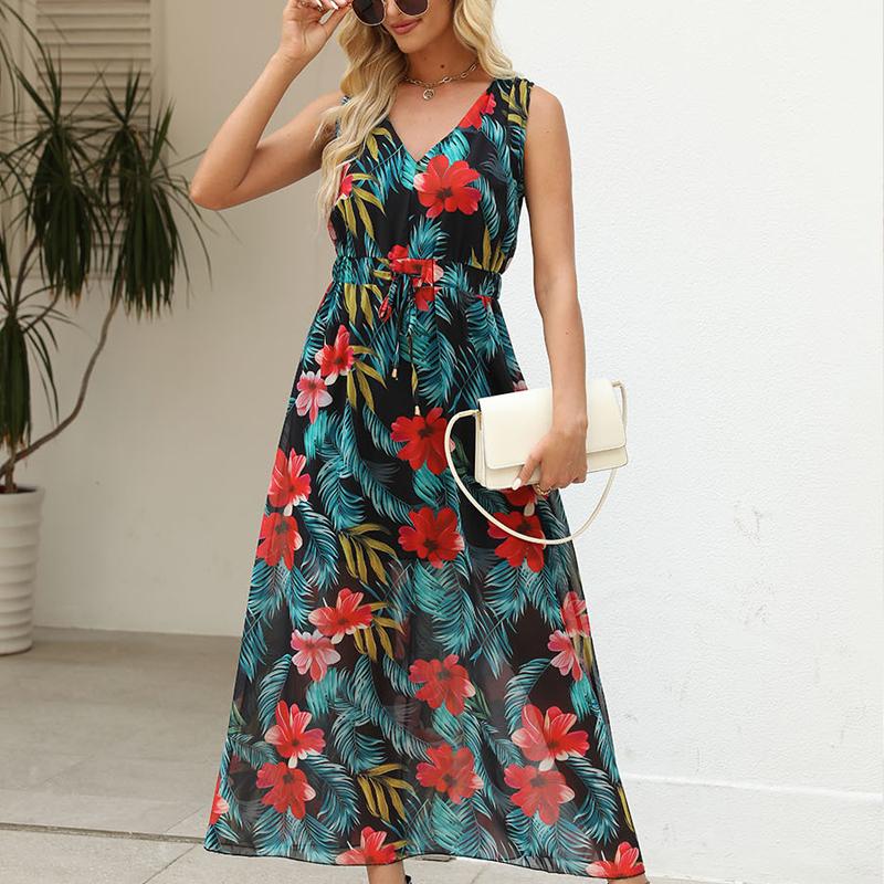 Sommer neuer Stil elegant, großzügig und schön Allround-Damen ärmelloses bedrucktes Neckholder-Trägerkleid