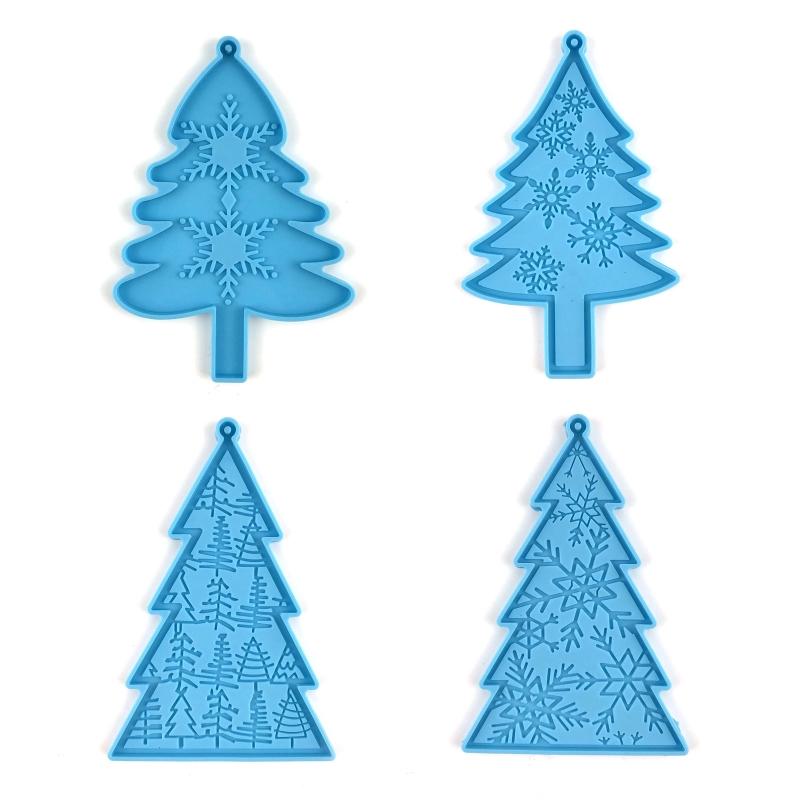 Shiny Glossy Christmas Tree Snowflake Ornaments Silicone Epoxy Resin Mold DIY Keychain Pendant for Valentine Gift