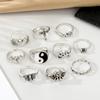 10PC Love Angel Butterfly Hollowed Out Tai Chi Skeleton Cross Carved Jewelry Ring Set