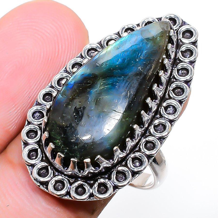 Labradorite Gemstone Handmade 925 Sterling Silver Jewelry Ring Size 8