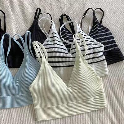 Geripptes Anti-Rutsch-Bustier Einfarbig Streifen Sling Anti-Rutsch Student Gepolstert Yoga Sport-BH für Damen