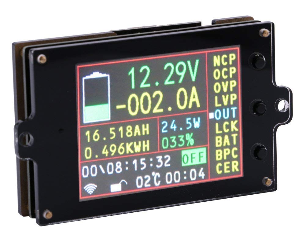 WINGONEER Cyfrowy woltomierz DC Amperomierz LCD Napięcie Amper Moc W Kulomb Pojemność Licznik motogodzin Tester temperatury Detektor z czujnikiem Halla i