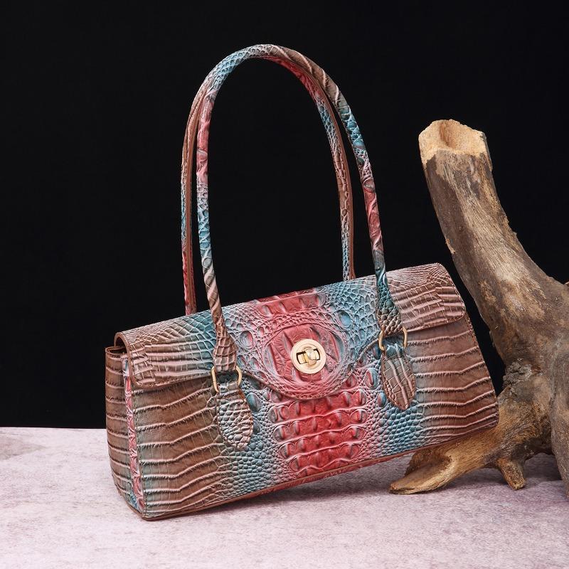 Handbag Shoulder Bag Vintage Tote Bag Underarm Bag Baguette Bag Alligator Print Bag for Women