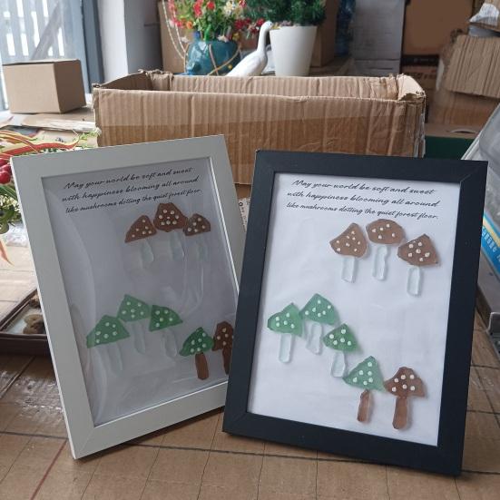 Handmade Sea Glass Wall Art Decor Decorative Sea Glass Mushroom Framed Artwork Gift for Women Mom Wife Best Friends