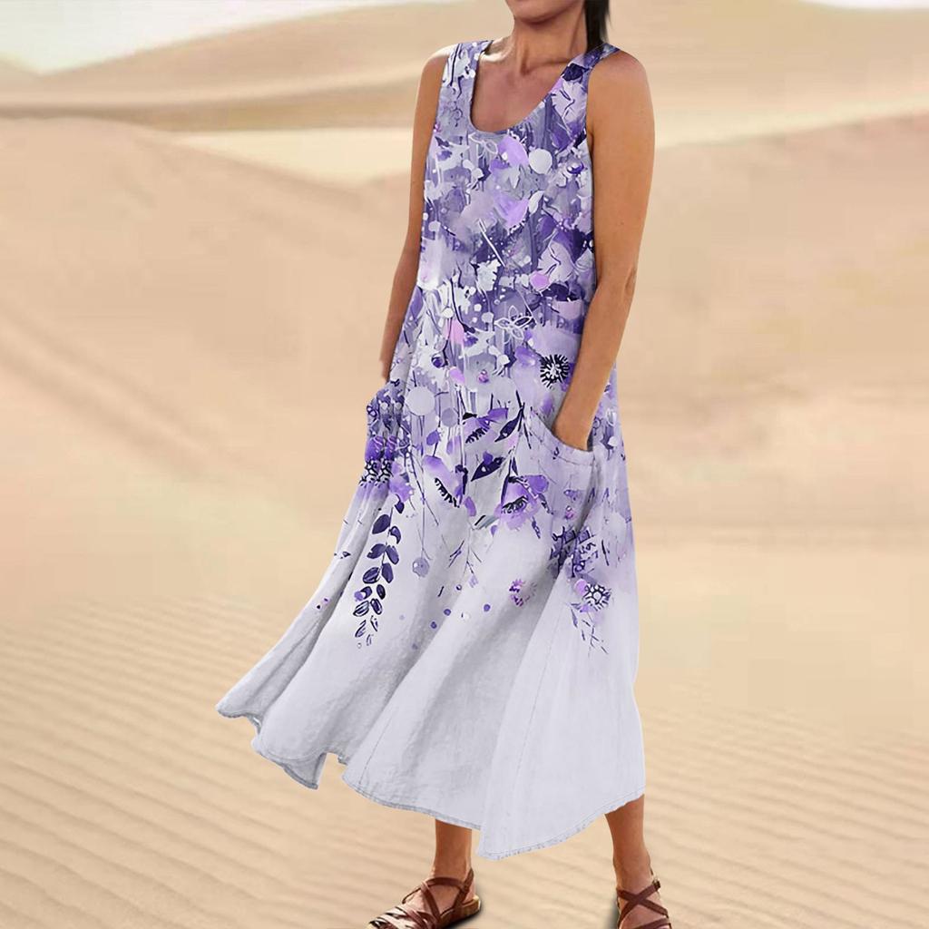 Dress For Women, Spring Summer Boho Casual Fashion Sleeveless Dress For Holiday Large Size