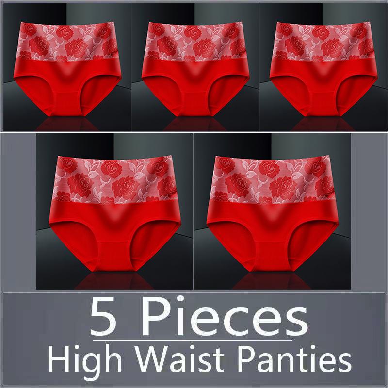 5pcs Women's Panties Pure Cotton Breathable High Waisted Panties Women's Plus Size Underwear