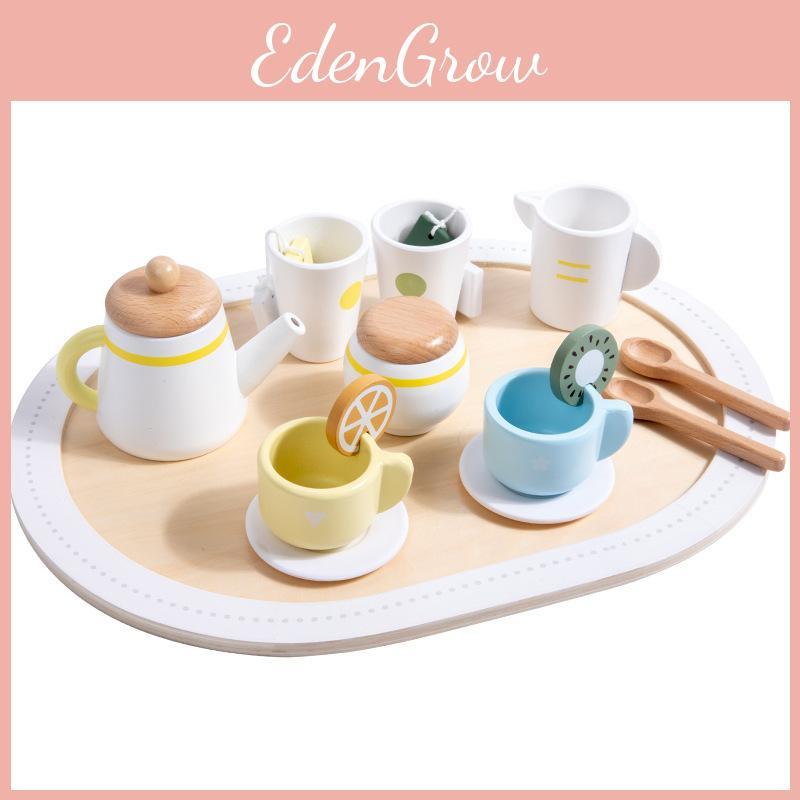 Kitchen Play Kids Set With Wooden Tea Pot And Accessories For Gift Daily
