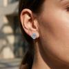 S925 Sterling Silver Platinum Plated Luxury Moissanite Stud Earrings with Square Halo Round Brilliant Cut for Women