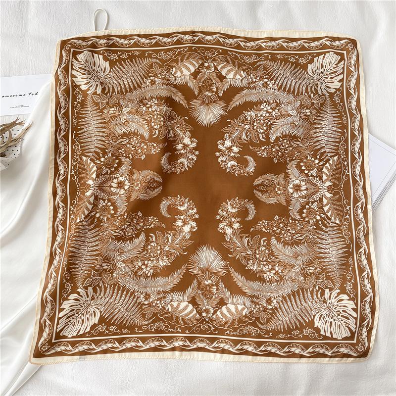 Headscarf Simulation Silk Leaf Silk Scarf 71cm Fern Scarf Scarf European and American Style Women's Small Square Scarf Thin Professional Decoration