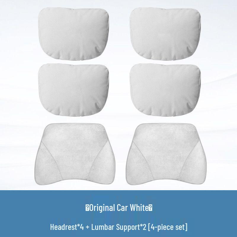 Ideal Car Neck and Lumbar Support Pillow for L6L7L8L9 Suede - 2 White Headrests + 2 Lumbar Supports