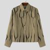 INCERUN Oversized Men Lapel Neck Long Sleeve Striped Casual Loose Shirts