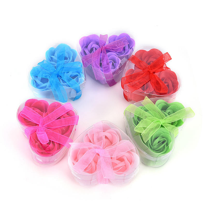 3Pcs Scented Bath Body Heart Rose Petal Wedding Gift Favor Colors Flower Soap,