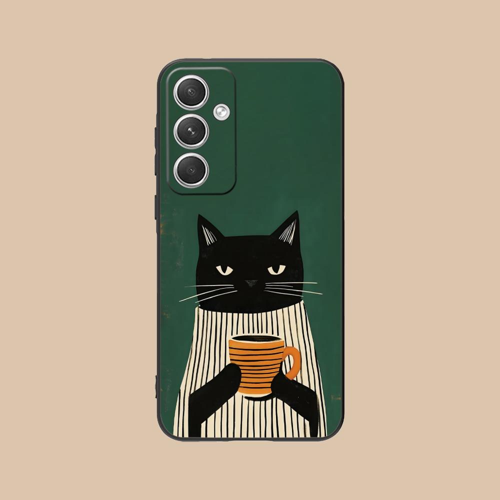 

Cute Coffee Cat Matte TPU Mobile Phone Case for Samsung Galaxy S26 S25 S24 S23 S22 S21 S20 Note20 Plus FE Ultra Colorful Cover Galaxy Note20
